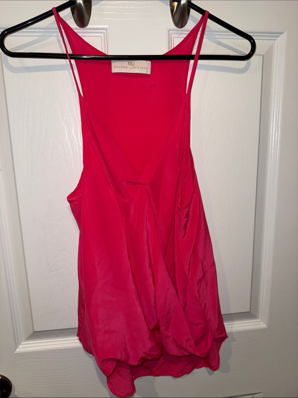 Amanda Uprichard Hot Pink Draped Silk Cami